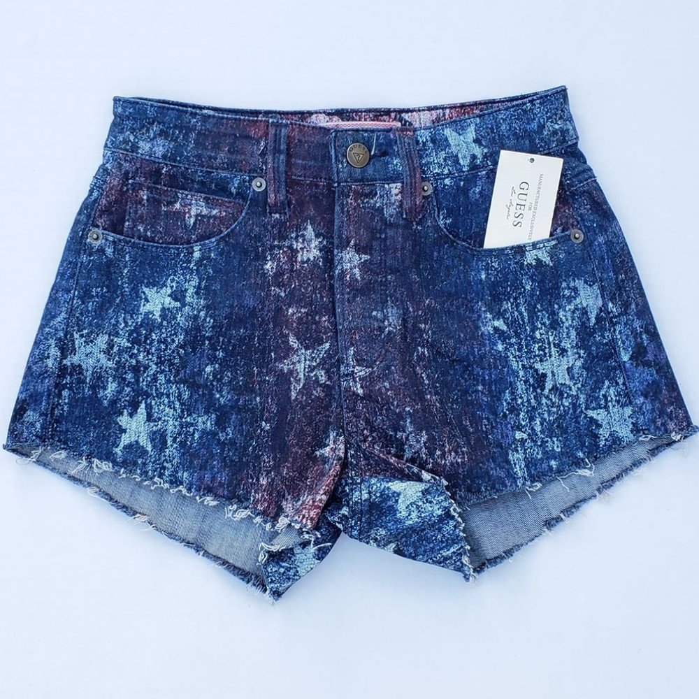 New Women's GUESS 1981 High Rise US Flag Shorts - Picture 5 of 8
